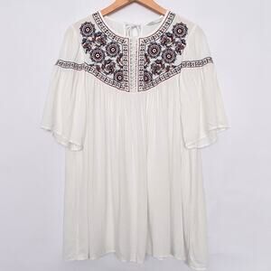 Embroidered Peasant Top Short Sleeve Tunic Boho Padini Size Medium Multicolor